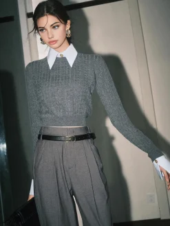 COMMENSE Contrast Trim Soft Lapel Sweater* Sweater Tops|Sweaters & Cardigans