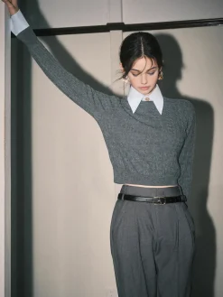 COMMENSE Contrast Trim Soft Lapel Sweater* Sweater Tops|Sweaters & Cardigans