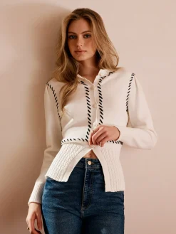 COMMENSE Contrast Trim Split Slim Cardigan* Cardigans|Sweaters & Cardigans