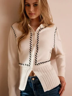 COMMENSE Contrast Trim Split Slim Cardigan* Cardigans|Sweaters & Cardigans