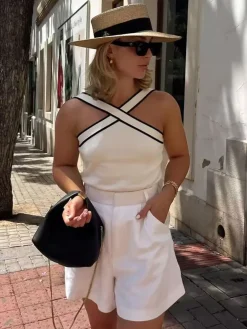 COMMENSE Contrast Trim Strap Knit Top* Tank Tops & Camis|Knitwear