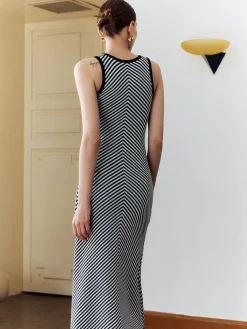 COMMENSE Contrast Trim Stripe Knit Dress* Black Dresses|Sweater Dresses