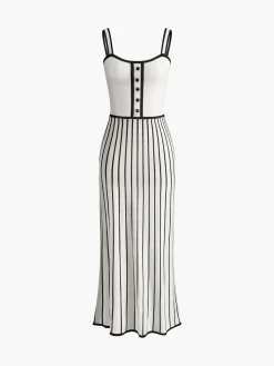 COMMENSE Contrast Trim Stripe Sweater Dress* White Dresses|Sweater Dresses