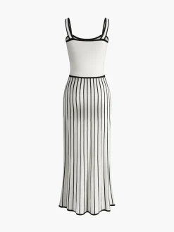 COMMENSE Contrast Trim Stripe Sweater Dress* White Dresses|Sweater Dresses