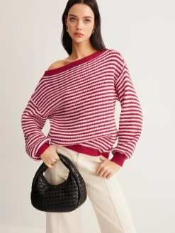 COMMENSE Contrast Trim Striped Swaeter* Sweater Tops|Sweaters & Cardigans
