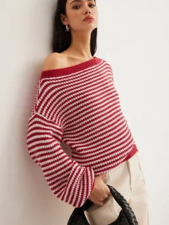 COMMENSE Contrast Trim Striped Swaeter* Sweater Tops|Sweaters & Cardigans