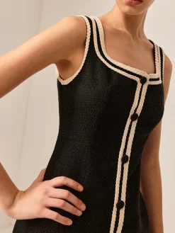 COMMENSE Contrast Trim Tweed Tank Dress* Black Dresses|Casual Dresses