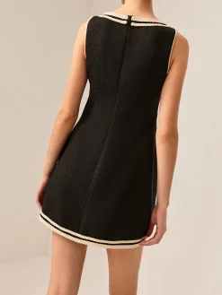 COMMENSE Contrast Trim Tweed Tank Dress* Black Dresses|Casual Dresses