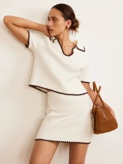 COMMENSE Contrast Trim V-Neck Polo Knit Top* Sweater Tops|Sweaters & Cardigans