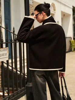 COMMENSE Contrast Trim Wool Coat With Scarf* Outerwear|Coats