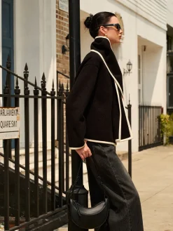 COMMENSE Contrast Trim Wool Coat With Scarf* Outerwear|Coats