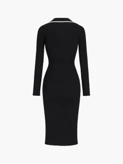 COMMENSE Contrast Trim Wrap Midi Knit Dress* Black Dresses|Sweater Dresses
