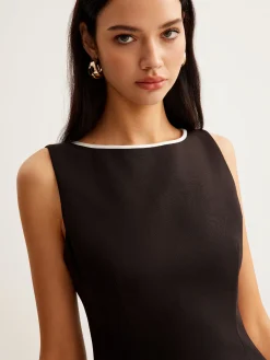 COMMENSE Contrast Trim Zipper Tank Short Dress* Black Dresses|Casual Dresses