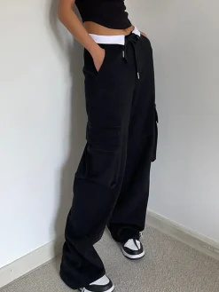 COMMENSE Contrast Waistband Cargo Sweatpants* Pants|Knitwear