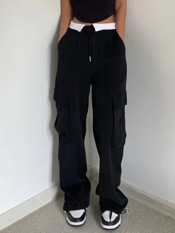 COMMENSE Contrast Waistband Cargo Sweatpants* Pants|Knitwear