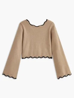 COMMENSE Contrast Wave Trim Bow Sweater* Sweater Tops|Sweaters & Cardigans