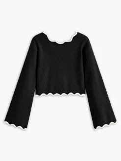COMMENSE Contrast Wave Trim Bow Sweater* Sweater Tops|Sweaters & Cardigans