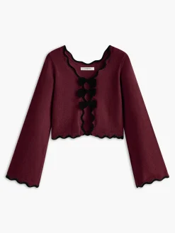 COMMENSE Contrast Wave Trim Bow Sweater* Sweater Tops|Sweaters & Cardigans
