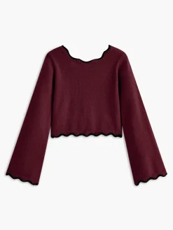 COMMENSE Contrast Wave Trim Bow Sweater* Sweater Tops|Sweaters & Cardigans