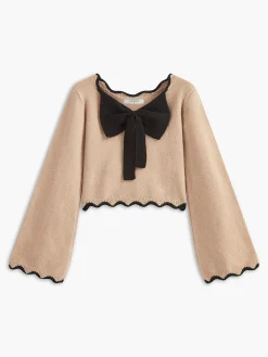 COMMENSE Contrast Wave Trim Bow Sweater* Sweater Tops|Sweaters & Cardigans