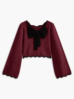 COMMENSE Contrast Wave Trim Bow Sweater* Sweater Tops|Sweaters & Cardigans