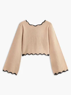 COMMENSE Contrast Wave Trim Bow Sweater* Sweater Tops|Sweaters & Cardigans
