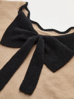 COMMENSE Contrast Wave Trim Bow Sweater* Sweater Tops|Sweaters & Cardigans