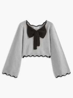 COMMENSE Contrast Wave Trim Bow Sweater* Sweater Tops|Sweaters & Cardigans