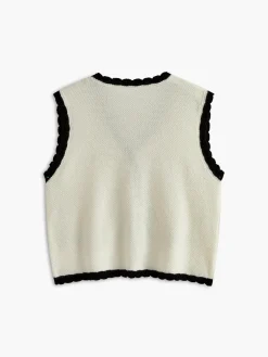 COMMENSE Contrast Wave Trim Breasted Sweater Vest* Sweater Vests|Sweaters & Cardigans