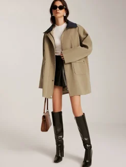 COMMENSE Contrast-Collar Zipper Loose Trench Coat* Outerwear|Coats