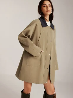 COMMENSE Contrast-Collar Zipper Loose Trench Coat* Outerwear|Coats