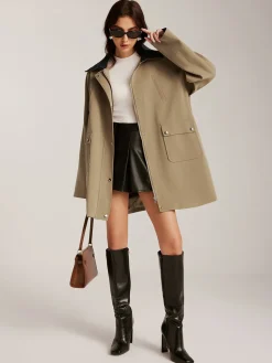 COMMENSE Contrast-Collar Zipper Loose Trench Coat* Outerwear|Coats