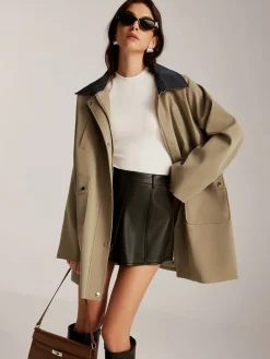 COMMENSE Contrast-Collar Zipper Loose Trench Coat* Outerwear|Coats