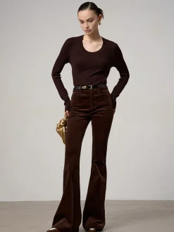 COMMENSE Corduroy Bootcut Pants Without Belt* Pants|Bottoms