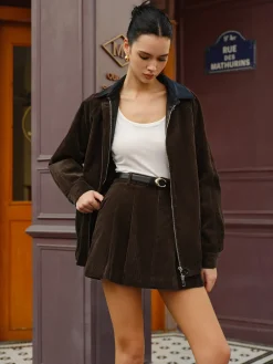 COMMENSE Corduroy Pleated Mini Skirt Without Belt* Skirts|Matching Sets