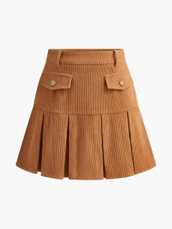 COMMENSE Corduroy Pleated Mini Skirt* Skirts|Bottoms