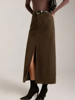 COMMENSE Corduroy Split Belted Midi Skirt* Skirts|Bottoms