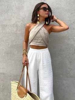 COMMENSE Cotton & Line Crisscross Halter Tank Top* Tank Tops & Camis|Tops