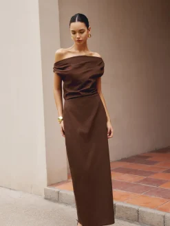 COMMENSE Cotton & Linen Asymmetrical Neck Dress* Black Dresses|Casual Dresses