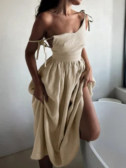 COMMENSE Cotton & Linen Backless Long Dress* Casual Dresses|Summer Dresses
