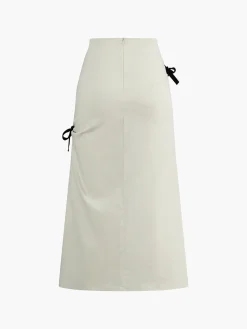 COMMENSE Cotton & Linen Bow Decor Split Midi Skirt* Skirts|Bottoms