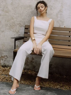 COMMENSE Cotton & Linen Button Decor Tank Top With Straight Leg Pants Set* Pants Sets|Tank Tops & Camis