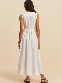 COMMENSE Cotton & Linen Button Sleeveless Dress* White Dresses|Vacation Dresses