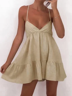 COMMENSE Cotton & Linen Cami Short Dress* Casual Dresses|Vacation Dresses