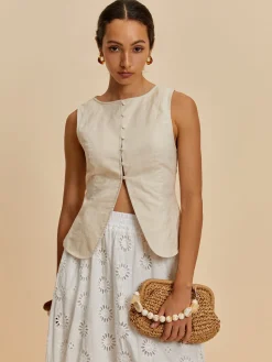 COMMENSE Cotton & Linen Casual Sleeveless Blouse* Blouses & Shirts|Tops