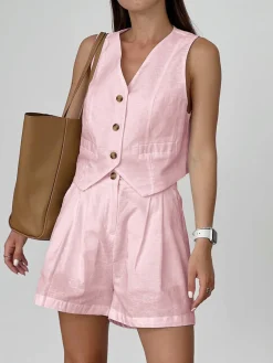 COMMENSE Cotton & Linen Casual Tailored Shorts Set* Shorts Sets|Shorts