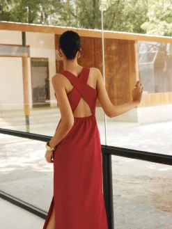 COMMENSE Cotton & Linen Crisscross Long Dress* Casual Dresses|Work Dresses