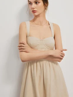 COMMENSE Cotton & Linen Crisscross Knotted Short Dress* Casual Dresses|Vacation Dresses