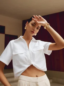 COMMENSE Cotton & Linen Cropped Shirt* Crop Tops|Blouses & Shirts