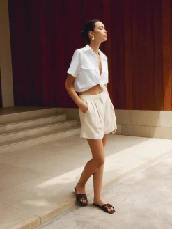 COMMENSE Cotton & Linen Cropped Shirt* Crop Tops|Blouses & Shirts